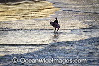Surfer entering the sea, Crescent Head, New South Wales, Australia.