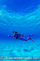 Scuba Diver in clear blue water. Great Barrier Reef, Queensland, Australia