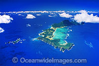 Aerial view of Lord Howe Island showing Coral lagoon. Worlds most southern Coral reef. South Pacific Ocean, Australia