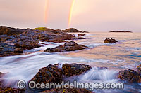 Coastal Seascape with a double rainbow taken at dusk. Sawtell, New South Wales, Australia