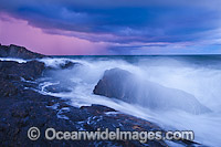 Coastal Seascape, showing a storm at sea approaching the coast at Dusk. Sawtell, New South Wales, Australia.