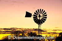 Farmland Windmill photographed during sunrise in outback Silverton, near Broken Hill, New South Wales, Australia.