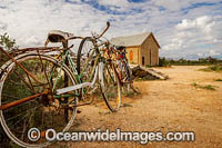Old bicycles used as a fence in the outback town of Silverton, near Broken Hill, New South Wales, Australia.