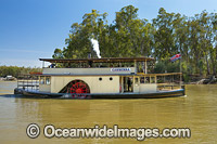 Historic wood fired paddlesteamer, PS Canberra, cruising down the Murray River at Echuca, Victoria, Australia.