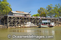 Historic paddlesteamers, PS Adelaide and PS Pevensey, berthed on the Murray River at the historic Echuca Wharf. Echuca, New South Wales, Australia.