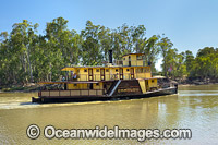 Historic wood fired paddlesteamer, PS Emmylou, cruising down the Murray River at Echuca, Victoria, Australia.