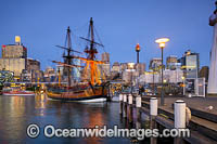 The replica of HMB Endeavour in Darling Harbour, Sydney, New South Wales, Australia.