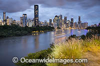 View overlooking Brisbane River from Kangaroo Point to Brisbane City during dusk. Brisbane, Queensland, Australia.
