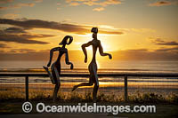 Artistic Jogger Sculptures during sunrise. Miami Beach,  Gold Coast, Queensland, Australia.