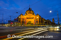 Flinders Street Railway station, on the corner of Flinders and Swanston Streets in Melbourne, Victoria, Australia. This Historic cultural icon of Melbourne was built in 1909.