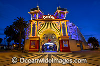 The entrance to Melbourne's Luna Park. This historic amusement park opened in 1912 and is located on the foreshore of Port Phillip Bay in St Kilda, Melbourne, Victoria, Aust