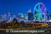 Cityscape of Melbourne Star Observation Wheel, Docklands and City. Melbourne, Victoria, Australia