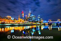 Cityscape of Melbourne City, viewed over the Yarra River from Southbank at dusk. Melbourne, Victoria, Australia.