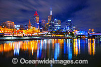 Cityscape of Melbourne City, viewed over the Yarra River from Southbank at dusk. Melbourne, Victoria, Australia.