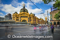 Flinders Street Railway station, on the corner of Flinders and Swanston Streets in Melbourne, Victoria, Australia. This Historic cultural icon of Melbourne was built in 1909.