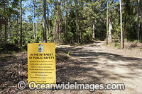 Logging signage erected in the Boambee State Forest to warn the general public. Boambee, near Coffs Harbour, New South Wales, Australia. January, 2012.