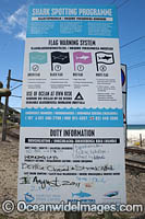 Beach Shark Spotters sightings board sign following a shark attack. Fish Hoek, South Africa.