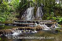 Waterfall and stream in tropical rainforest in the state of Mato Grosso do Sul, Brazil