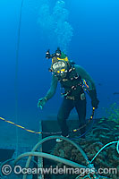 A commercial hard hat diver (MR) underwater, Oahu, Hawaii, USA.