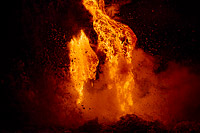 The Pahoehoe lava flowing from Kilauea Volcano has reached the Pacific Ocean near Kalapana, Big Island, Hawaii, Pacific Ocean, USA.