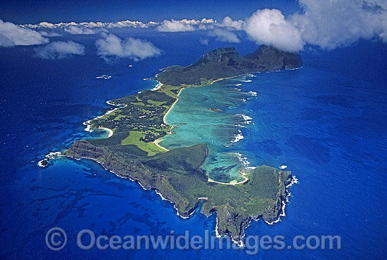 Aerial view of Lord Howe Island showing Coral lagoon. Worlds most southern Coral reef. South Pacific Ocean, Australia Photo - Gary Bell