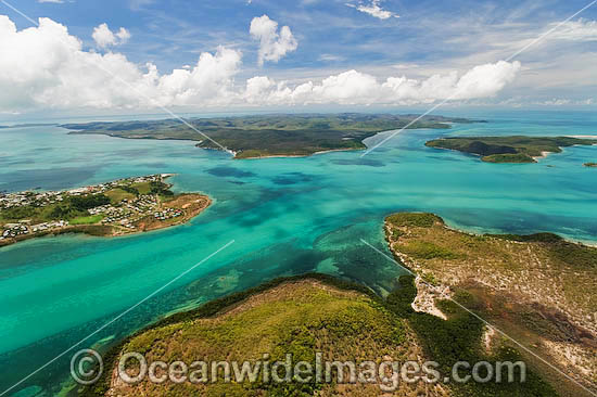 Aerial view of Torres Strait Islands, including Hammond Island (foreground), populated Thursday Island (centre left), Prince of Wales Island and Friday Island (distant background). Torres Strait, Queensland, Australia Photo - Gary Bell Aerial view of Torres Strait Islands, including Hammond Island (foreground), populated Thursday Island (centre left), Prince of Wales Island and Friday Island (distant background). Torres Strait, Queensland, Australia Photo - Gary Bell