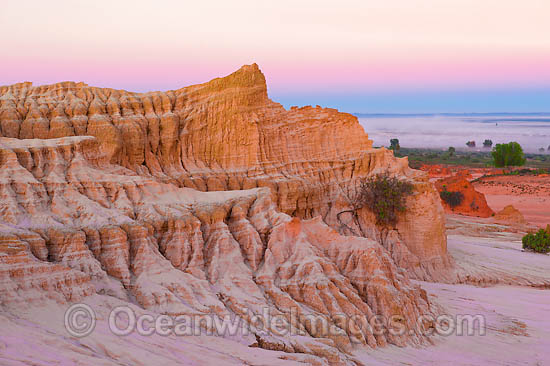 Eroded sand dunes, known as 'Walls of China', during dawn. Mungo World Heritage National Park, New South Wales, Australia Photo - Gary Bell