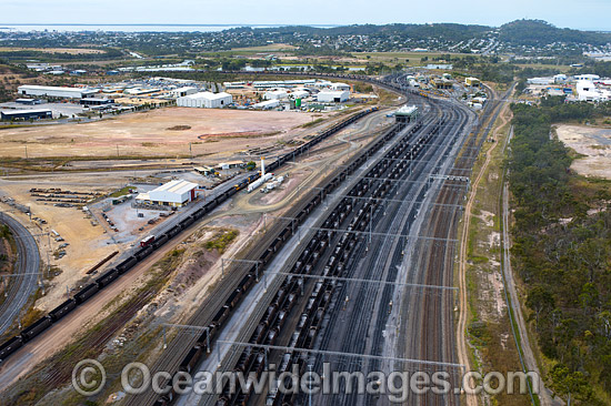 Train lines, which carry coal to Gladstone Port for export, Gladstone, Queensland, Australia. The Port of Gladstone is one of the world's top five coal export ports, handling in excess of 50 million tonnes of coal per annum. Photo - Gary Bell Train lines, which carry coal to Gladstone Port for export, Gladstone, Queensland, Australia. The Port of Gladstone is one of the world's top five coal export ports, handling in excess of 50 million tonnes of coal per annum. Photo - Gary Bell