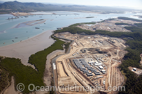 Liquid Natural Gas plant at construction stage, June, 2012. Curtis Island, Gladstone, Queensland, Australia. Photo - Gary Bell