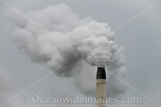 Polluting gas emissions released into the atmosphere from industrial chimney. Northern New South Wales, Australia. Photo - Gary Bell