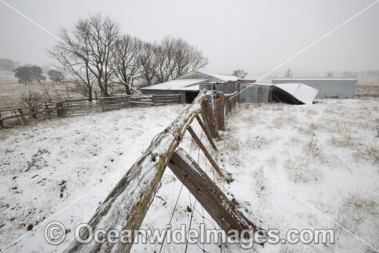 Country wool shed in snow photo Country wool shed in snow photo