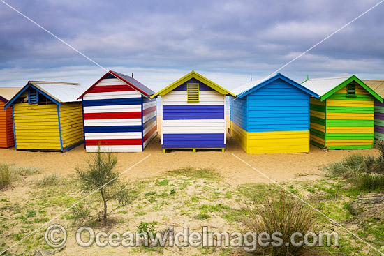 Brighton Beach famous bathing boxes, or boatsheds, situated on Brighton beach near Melbourne. Port Phillip Bay, Victoria, Australia. Photo - Gary Bell Brighton Beach famous bathing boxes, or boatsheds, situated on Brighton beach near Melbourne. Port Phillip Bay, Victoria, Australia. Photo - Gary Bell