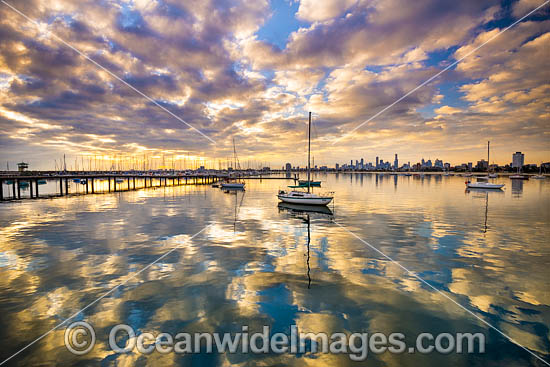 Sunset over St Kilda Harbour, near Melbourne. Port Phillip Bay, Victoria, Australia. Photo - Gary Bell