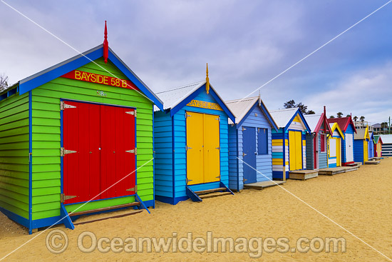 Brighton Beach famous bathing boxes, or boatsheds, situated on Brighton beach near Melbourne. Port Phillip Bay, Victoria, Australia. Photo - Gary Bell Brighton Beach famous bathing boxes, or boatsheds, situated on Brighton beach near Melbourne. Port Phillip Bay, Victoria, Australia. Photo - Gary Bell