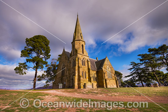 Historic Uniting Church, built in 1885, situated on a hilltop in the town of Ross, Tasmania, Australia. Photo - Gary Bell