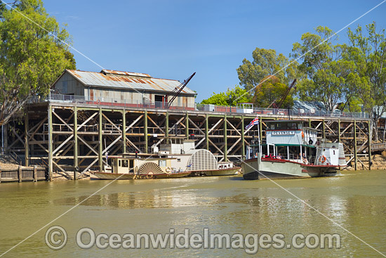 Historic paddlesteamers, PS Adelaide and PS Pevensey, berthed on the Murray River at the historic Echuca Wharf. Echuca, New South Wales, Australia. Photo - Gary Bell Historic paddlesteamers, PS Adelaide and PS Pevensey, berthed on the Murray River at the historic Echuca Wharf. Echuca, New South Wales, Australia. Photo - Gary Bell