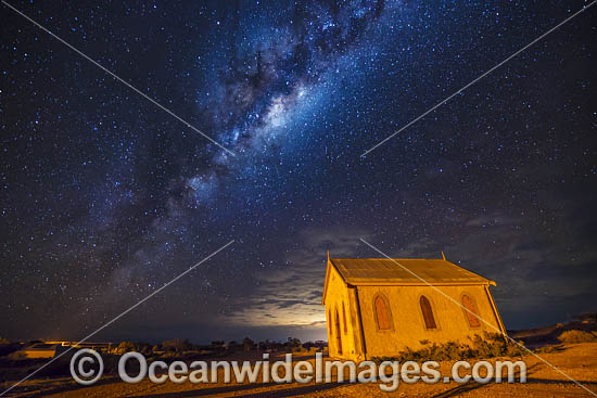 Night picture of the Milky Way and Historic Methodist Church, built in 1885. Situated in the outback town of Silverton, near Broken Hill, New South Wales, Australia. Photo - Gary Bell