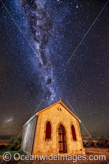 Night picture of the Milky Way and Historic Methodist Church, built in 1885. Situated in the outback town of Silverton, near Broken Hill, New South Wales, Australia. Photo - Gary Bell Night picture of the Milky Way and Historic Methodist Church, built in 1885. Situated in the outback town of Silverton, near Broken Hill, New South Wales, Australia. Photo - Gary Bell