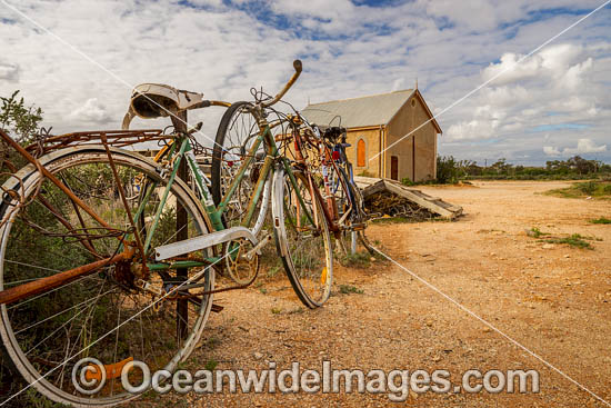 Old bicycles used as a fence in the outback town of Silverton, near Broken Hill, New South Wales, Australia. Photo - Gary Bell