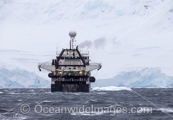 Krill trawling vessel operating in Antarctica. Photo - Chris & Monique Fallows Krill trawling vessel operating in Antarctica. Photo - Chris & Monique Fallows