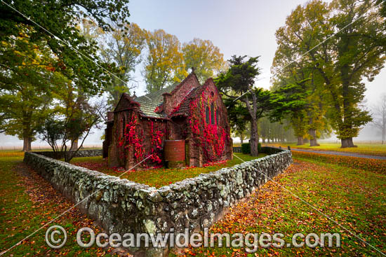 Autumn at Gostwyck Chapel surrounded by Elm trees, near Uralla, New England Tableland, New South Wales, Australia. Photo - Gary Bell