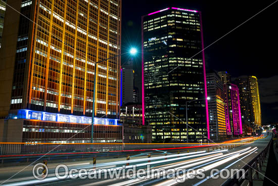 Sydney City buildings decorated in video light during Vivid Sydney's 2017 festival of light, music and ideas. Sydney, New South Wales, Australia. Photo - Gary Bell