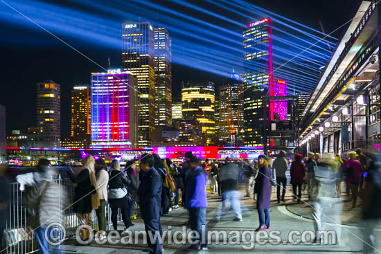 Sydney City buildings decorated in video light during Vivid Sydney's 2017 festival of light, music and ideas. Sydney, New South Wales, Australia. Photo - Gary Bell