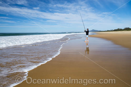 Fishing on Mylestom surf beach. Mylestom, New South Wales, Australia. Photo - Gary Bell Fishing on Mylestom surf beach. Mylestom, New South Wales, Australia. Photo - Gary Bell