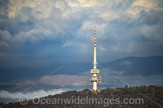 Telstra Tower. Telecommunications tower and lookout situated above the summit of Black Mountain in Australia's capital city of Canberra. Photo - Gary Bell