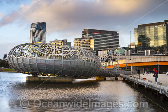 Web Bridge during sunset, a foot bridge that crosses the Yarra River at Docklands. Melbourne City, Victoria, Australia. Photo - Gary Bell