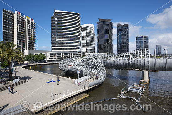 Web Bridge, a foot bridge that crosses the Yarra River at Docklands. Melbourne City, Victoria, Australia. Photo - Gary Bell