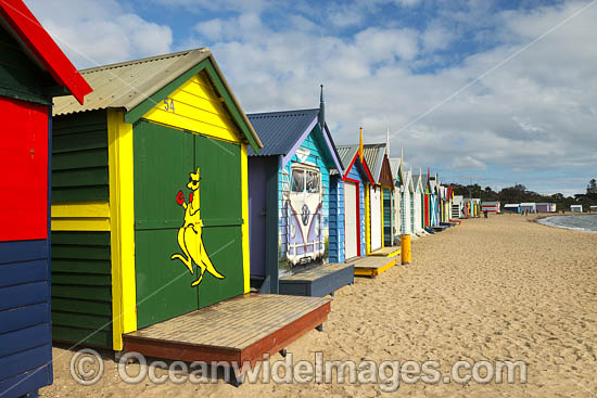 Brighton Beach famous bathing boxes, or boatsheds, situated on Brighton beach near Melbourne. Port Phillip Bay, Victoria, Australia. Photo - Gary Bell Brighton Beach famous bathing boxes, or boatsheds, situated on Brighton beach near Melbourne. Port Phillip Bay, Victoria, Australia. Photo - Gary Bell