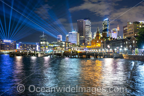 Sydney City decorated in light during Vivid Sydney's 2018 festival of light, music and ideas. Sydney, New South Wales, Australia. Photo - Gary Bell