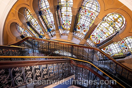 Stairway to the oyster shell window, Queen Victoria Building, Sydney, New South Wales, Australia. Photo - Gary Bell